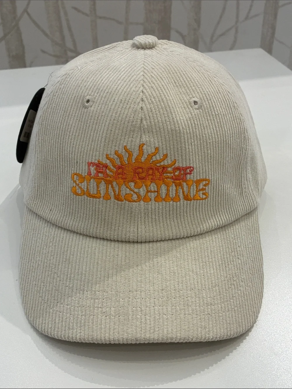 Sunshine Embroidered Corduroy Cap - Cream